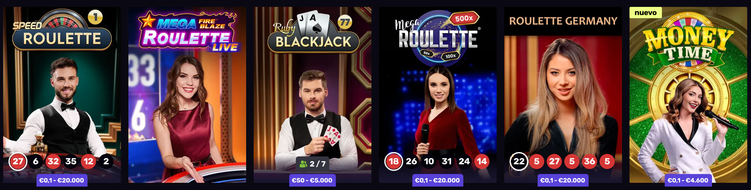 Casino en vivo con crupieres reales en directo en Sportune Casino